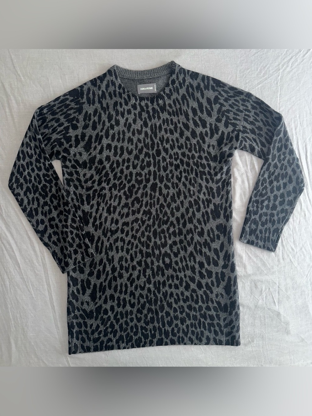 ZADIG & VOLTAIRE Women’s Black and Grey Leopard Crewneck Sweater